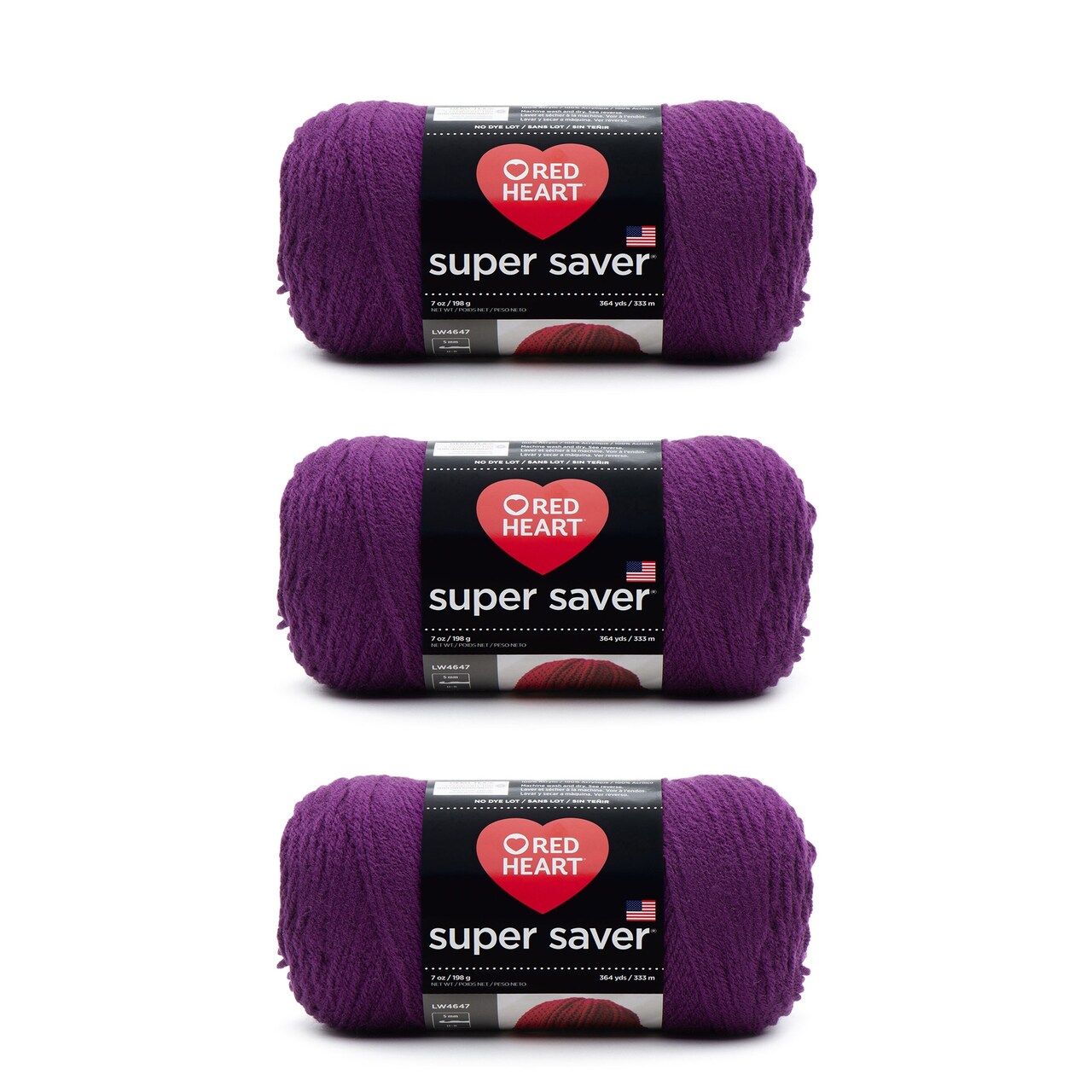Red Heart Super Saver Dark Orchid Yarn - 3 Pack of 198g/7oz - Acrylic - 4 Medium (Worsted) - 364 Yards - Knitting/Crochet